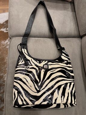 Brighton Zebra Print Shoulder Bag in Black and Cream